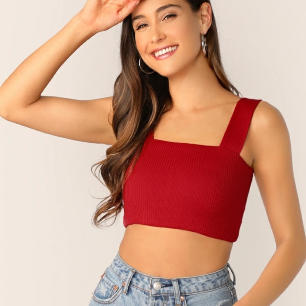 Thick Strap Rib-knit Crop Top